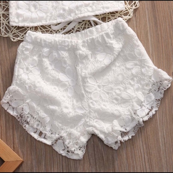 Kids Baby Girl White Lace Shorts Set Outfit - Picture 3 of 5